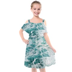 Blue Crashing Ocean Wave Kids  Cut Out Shoulders Chiffon Dress by Jack14