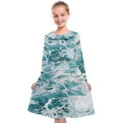 Blue Crashing Ocean Wave Kids  Midi Sailor Dress by Jack14