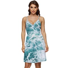 Blue Crashing Ocean Wave V-neck Pocket Summer Dress  by Jack14