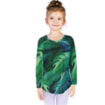 Tropical Green Leaves Background Kids  Long Sleeve T-Shirt