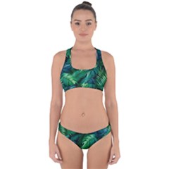 Tropical Green Leaves Background Cross Back Hipster Bikini Set by Amaryn4rt