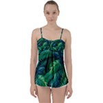 Tropical Green Leaves Background Babydoll Tankini Top