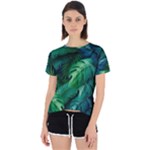 Tropical Green Leaves Background Open Back Sport T-Shirt