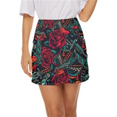 Vintage Flash Tattoos Designs Seamless Pattern Mini Front Wrap Skirt