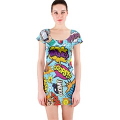 Comic Elements Colorful Seamless Pattern Short Sleeve Bodycon Dress by Amaryn4rt