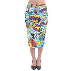 Comic Elements Colorful Seamless Pattern Velvet Midi Pencil Skirt by Amaryn4rt
