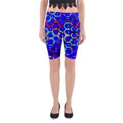 Blue Bee Hive Pattern Yoga Cropped Leggings by Amaryn4rt