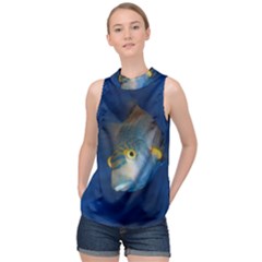 Fish Blue Animal Water Nature High Neck Satin Top by Amaryn4rt