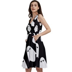 Ghost Halloween Pattern Sleeveless V-neck Skater Dress With Pockets by Amaryn4rt