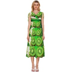 Kiwi Fruit Vitamins Healthy Cut V-neck Drawstring Shoulder Sleeveless Maxi Dress by Amaryn4rt
