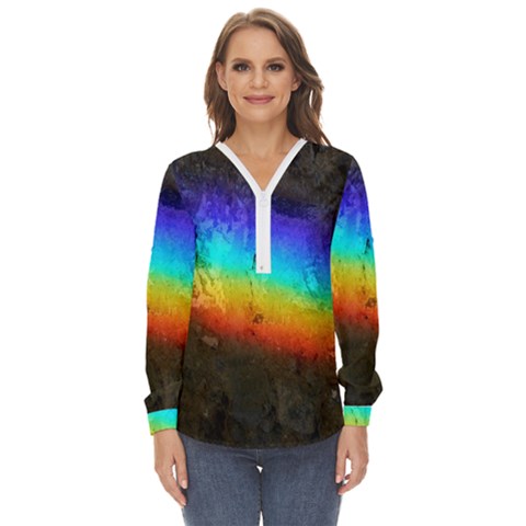 Rainbow-color-prism-colors Zip Up Long Sleeve Blouse by Amaryn4rt