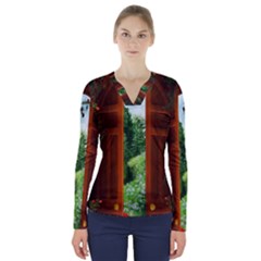 Beautiful World Entry Door Fantasy V-neck Long Sleeve Top by Amaryn4rt