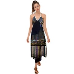 Cleveland Building City By Night Halter Tie Back Dress  by Amaryn4rt