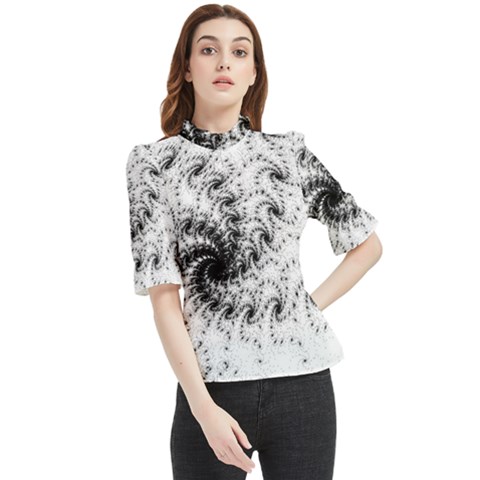 Fractal Black Spiral On White Frill Neck Blouse by Amaryn4rt