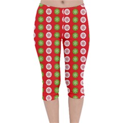 Festive Pattern Christmas Holiday Velvet Capri Leggings  by Amaryn4rt