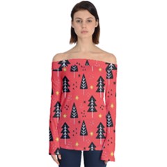 Christmas Christmas Tree Pattern Off Shoulder Long Sleeve Top by Amaryn4rt