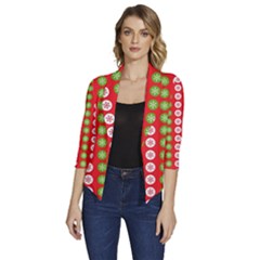 Festive Pattern Christmas Holiday Women s Draped Front 3/4 Sleeve Shawl Collar Jacket by Amaryn4rt