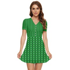 Green Christmas Tree Pattern Background V-neck High Waist Chiffon Mini Dress by Amaryn4rt