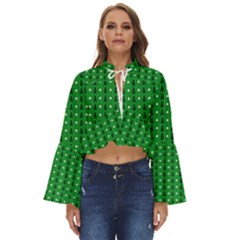 Green Christmas Tree Pattern Background Boho Long Bell Sleeve Top by Amaryn4rt