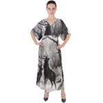 Stag-deer-forest-winter-christmas V-Neck Boho Style Maxi Dress