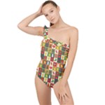 Pattern-christmas-patterns Frilly One Shoulder Swimsuit