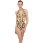 Pattern-christmas-patterns Halter Front Plunge Swimsuit