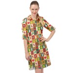 Pattern-christmas-patterns Long Sleeve Mini Shirt Dress