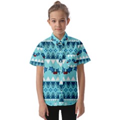 Blue Christmas Vintage Ethnic Seamless Pattern Kids  Short Sleeve Shirt by Amaryn4rt