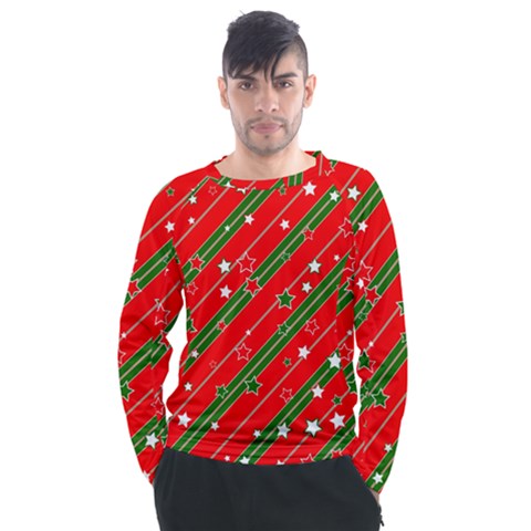 Christmas-paper-star-texture     - Men s Long Sleeve Raglan T-shirt by Amaryn4rt