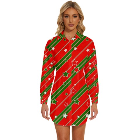 Christmas-paper-star-texture     - Womens Long Sleeve Shirt Dress by Amaryn4rt