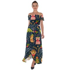 Colorful-funny-christmas-pattern Merry Christmas Xmas Off Shoulder Open Front Chiffon Dress by Amaryn4rt
