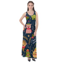 Colorful-funny-christmas-pattern Merry Christmas Xmas Sleeveless Velour Maxi Dress by Amaryn4rt