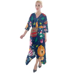 Funny-animal Christmas-pattern Quarter Sleeve Wrap Front Maxi Dress by Amaryn4rt