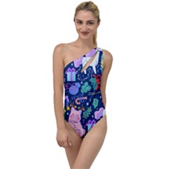 Colorful-funny-christmas-pattern Pig Animal To One Side Swimsuit by Amaryn4rt