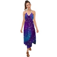 Realistic-night-sky-poster-with-constellations Halter Tie Back Dress  by Amaryn4rt