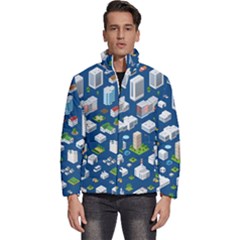 Isometric-seamless-pattern-megapolis Men s Puffer Bubble Jacket Coat by Amaryn4rt