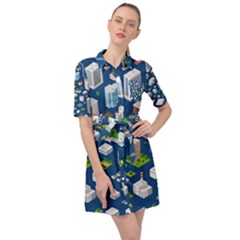 Isometric-seamless-pattern-megapolis Belted Shirt Dress by Amaryn4rt