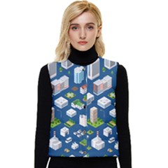 Isometric-seamless-pattern-megapolis Women s Button Up Puffer Vest by Amaryn4rt