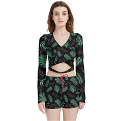 Honey-seamless-pattern Velvet Wrap Crop Top And Shorts Set by Amaryn4rt