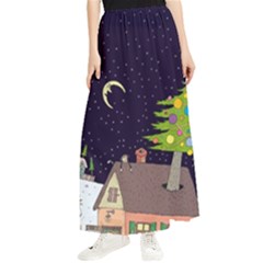 House Tree Man Moon Night Stars Maxi Chiffon Skirt by Pakjumat
