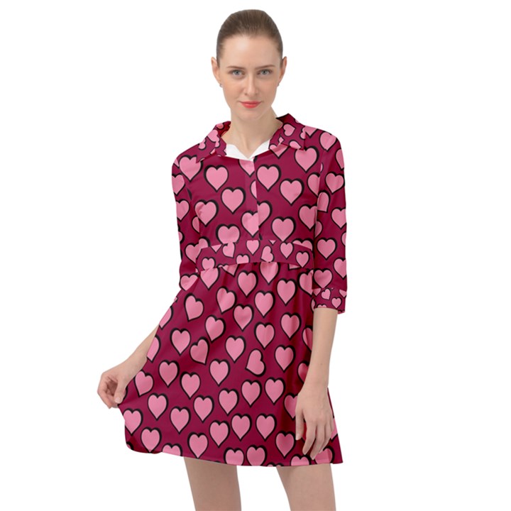 Pattern Pink Abstract Heart Mini Skater Shirt Dress