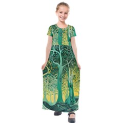 Nature Trees Forest Mystical Forest Jungle Kids  Short Sleeve Maxi Dress by Pakjumat