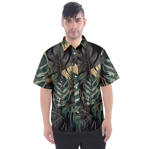 Tropical Leaves Foliage Monstera Nature Home Men s Short Sleeve Shirt by Pakjumat