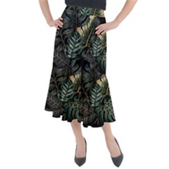 Tropical Leaves Foliage Monstera Nature Home Midi Mermaid Skirt by Pakjumat