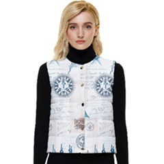 Nautical Lighthouse Vintage Postcard French Writing Women s Button Up Puffer Vest by Pakjumat