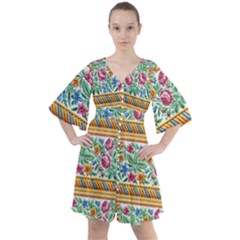 Flower Fabric Design Boho Button Up Dress by Pakjumat