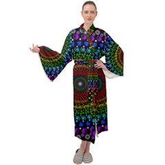 3d Psychedelic Shape Circle Dots Color Maxi Velvet Kimono by Modalart