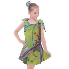 Green Peace Sign Psychedelic Trippy Kids  Tie Up Tunic Dress by Modalart