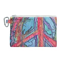 Hippie Peace Sign Psychedelic Trippy Canvas Cosmetic Bag (large) by Modalart