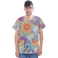 Psychedelic Flowers Yellow Abstract Psicodelia Men s V-neck Scrub Top